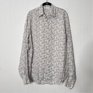 CP Shades 100% Linen Floral Patterned Button Down Long Sleeves Shirt Men's M